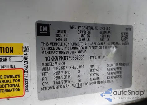 2015 GMC Acadia Sle from USA, damaged, VIN 1GKKVPKD7FJ332883